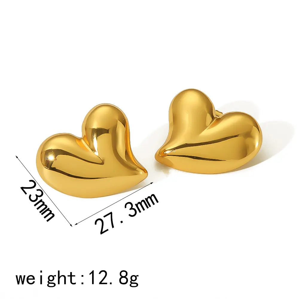 1 par de pendientes de botón de acero inoxidable chapados en oro de 18 quilates con forma de corazón de estilo minimalista para mujer h5 Imagen2